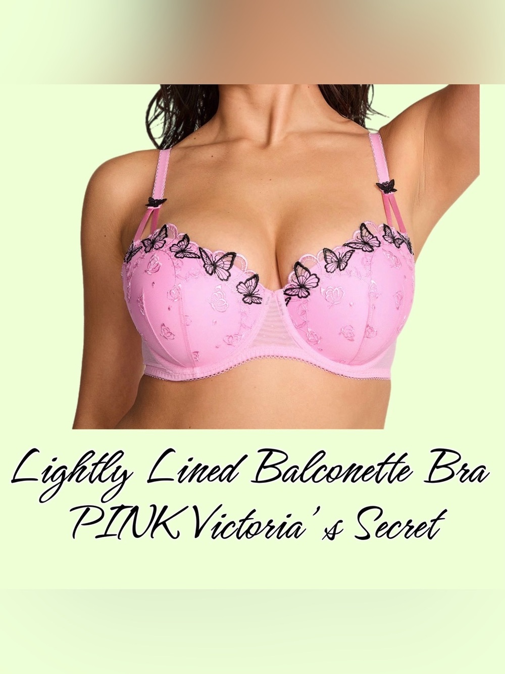 Victoria's Secret PINK 34B Wink Balconette Bra with Black Butterfly Lace